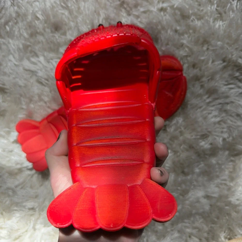 Vintage Lobster Slides Novelty Red Rubber Beach Sandals Mens 10 11 Made HongKong